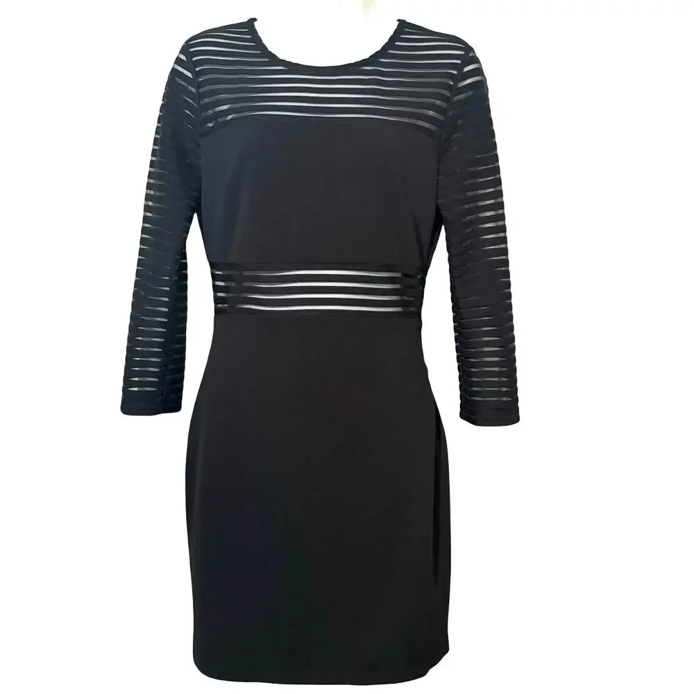 Lulus Perfect Mesh Black Bodycon Stretch Mini Dress 3/4 Sleeve Party LBD sz M